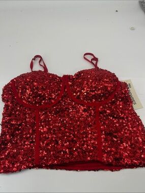 No Boundaries Red Sequin Bandeau Bustier Top